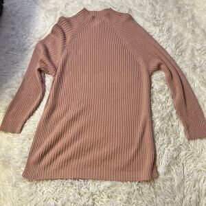 Avenue 2XL Cowl neck ribbed pullover pink sweater